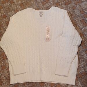 St. John's Bay Women's Cream V-Neck Sweater Size 3X